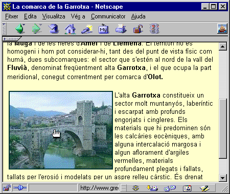 Pàgina garrotxa.htm visualitzada en el Navegador, on es veu una imatge enllaçada