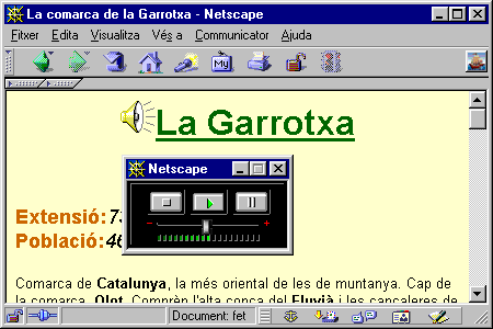 Pàgina garrotxa.htm visualitzada en el Navegador i la canço sonant